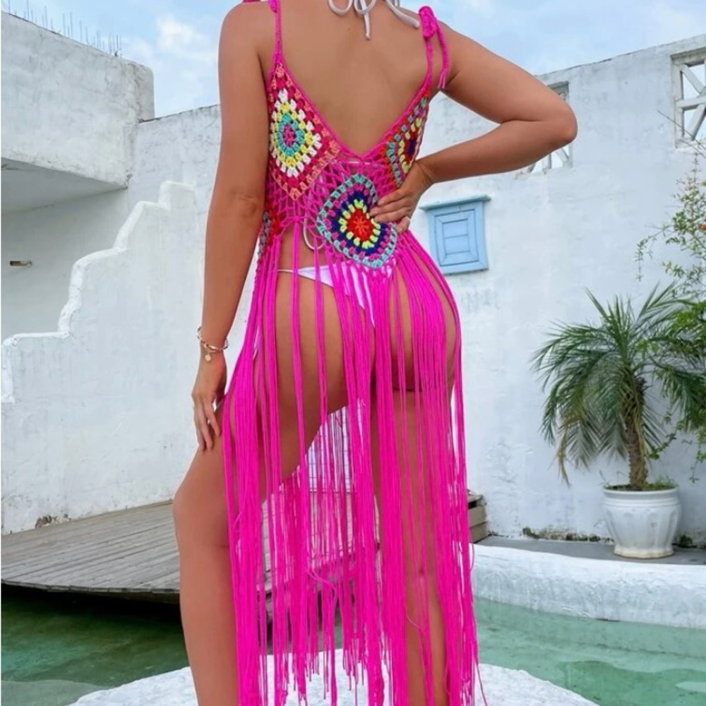 Vibrant Pink Crochet Swim Coverup - Picture 2 of 2